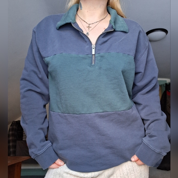 Goodfellow & Co Tops - Goodfellow 100% Cotton Blue and Navy Quarter-Zip Pullover